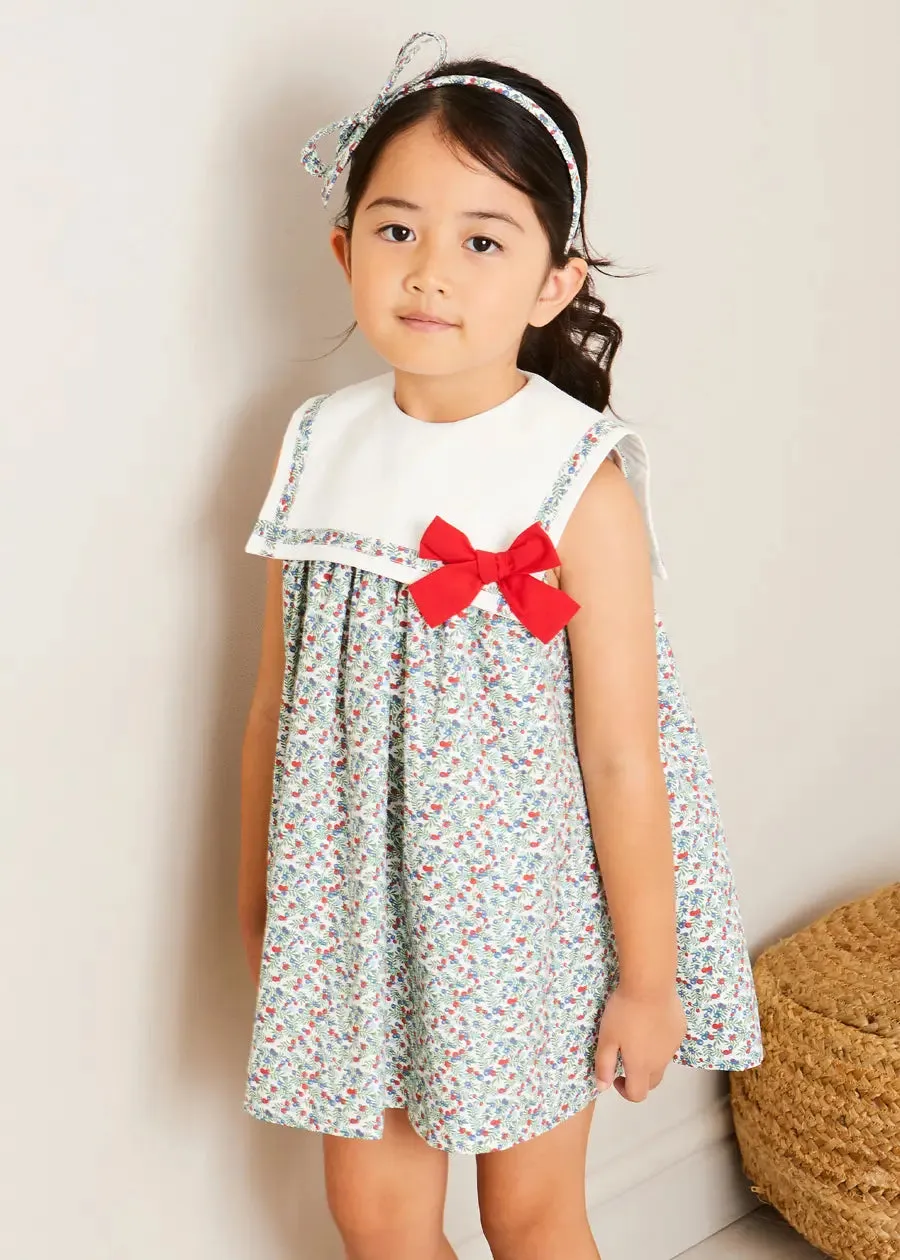 Evelyn Floral Sleeveless Bow Detail Trapeze Dress in Red (12mths-8yrs)