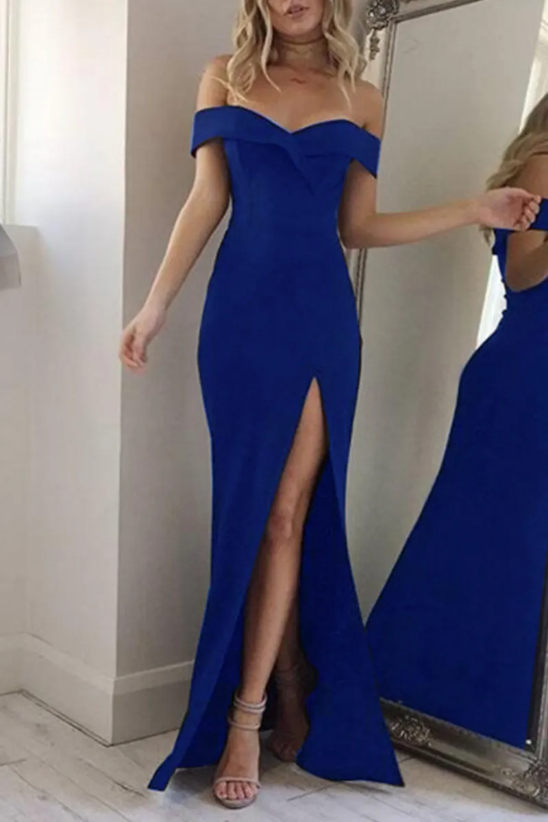 Fashion Elegant Solid Backless High Opening Off the Shoulder Irregular Dress Dresses