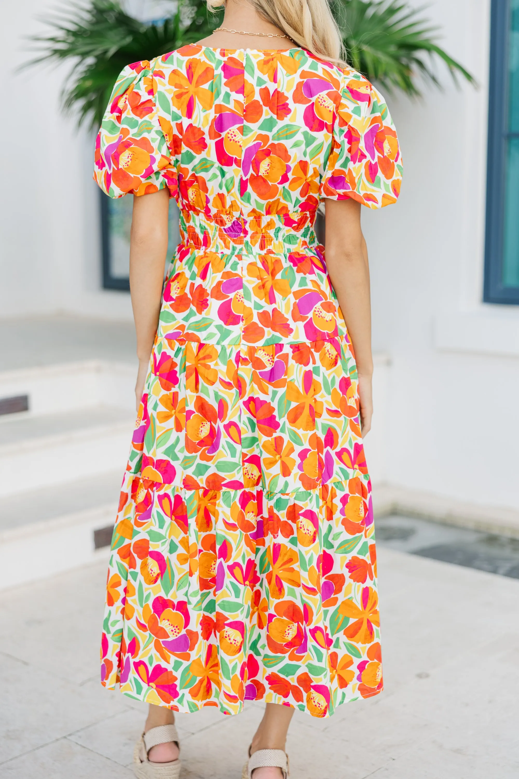 Fate: First Hand Coral Orange Floral Midi Dress