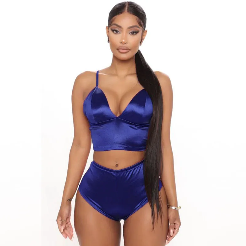 Flirty Bliss Satin Crop Top & High Waist Lounge Shorts Set