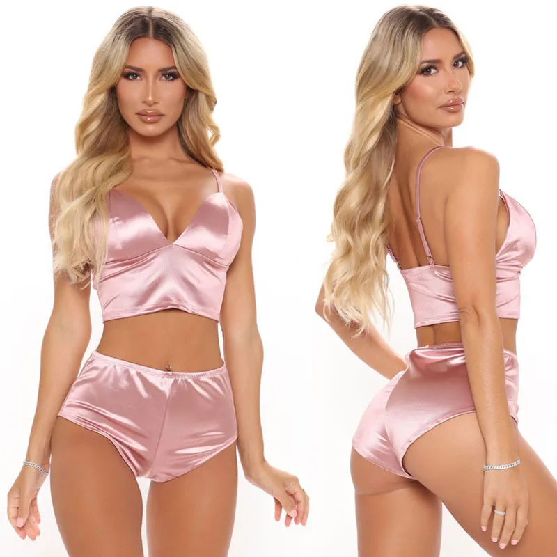 Flirty Bliss Satin Crop Top & High Waist Lounge Shorts Set