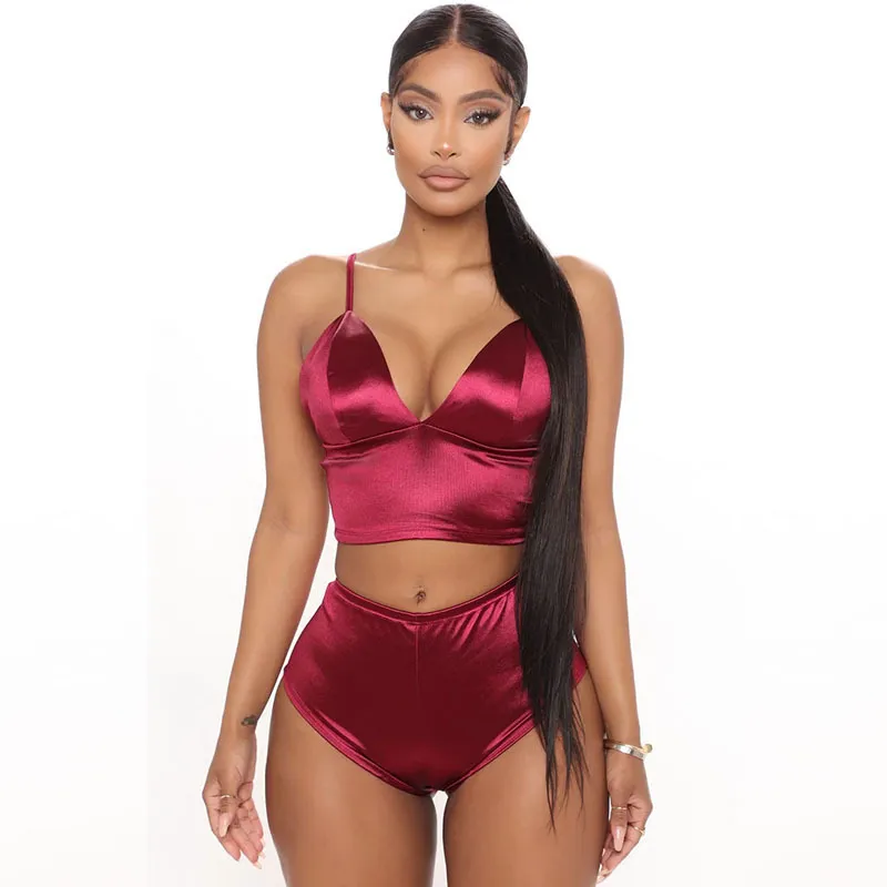 Flirty Bliss Satin Crop Top & High Waist Lounge Shorts Set