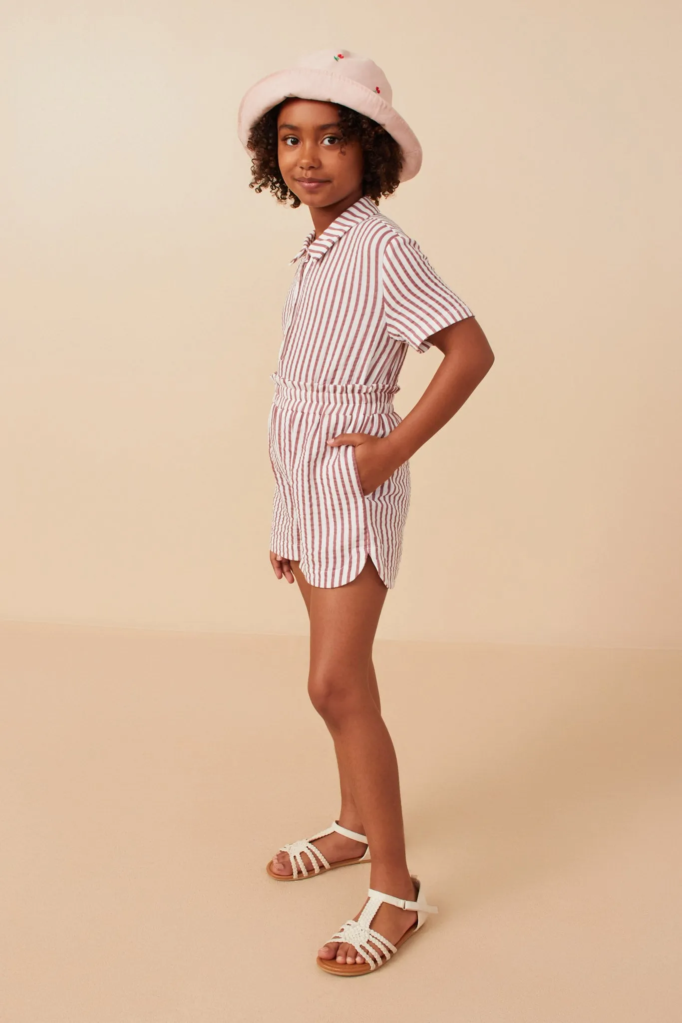 Gauze Textured Elastic Waist Stripe Shorts