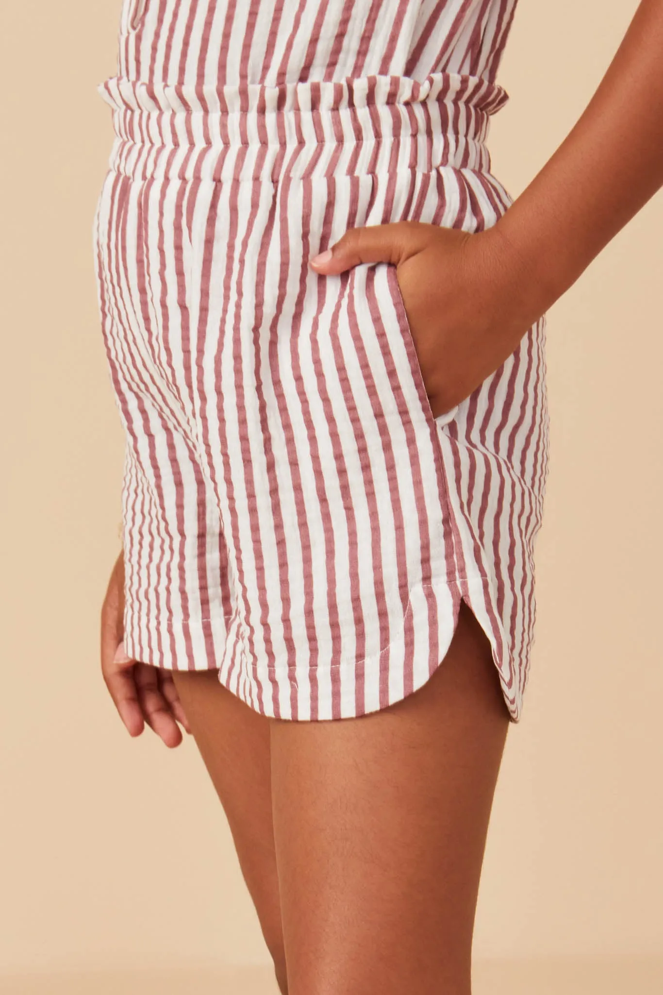 Gauze Textured Elastic Waist Stripe Shorts