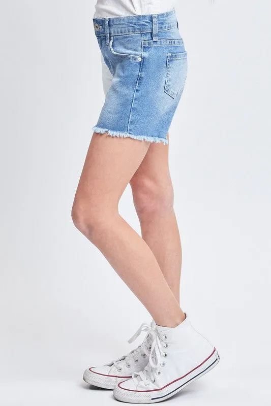 Girls Mid Rise Color Block Shorts With Fray Hem - Final Sale