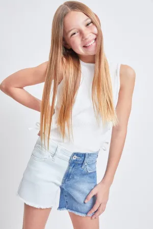 Girls Mid Rise Color Block Shorts With Fray Hem - Final Sale