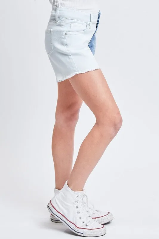 Girls Mid Rise Color Block Shorts With Fray Hem - Final Sale