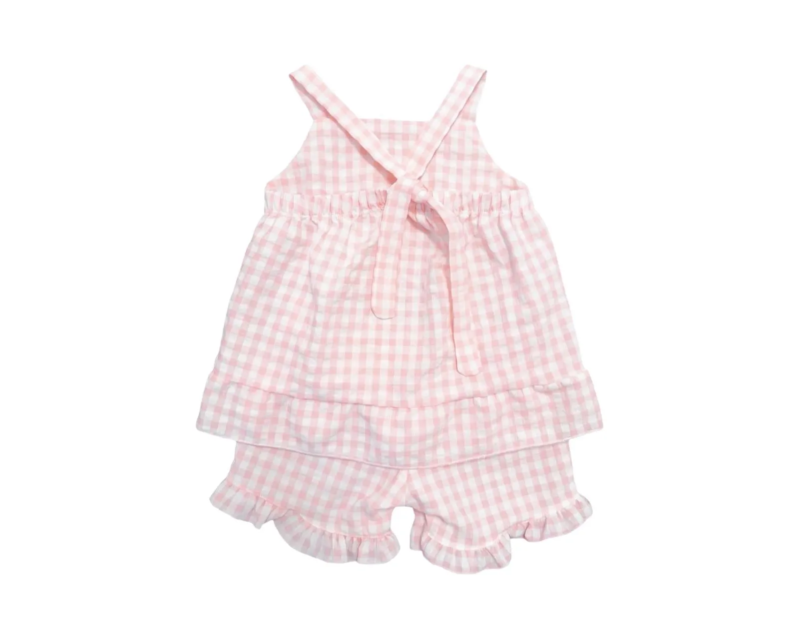 Girls Pink Seersucker Short Set