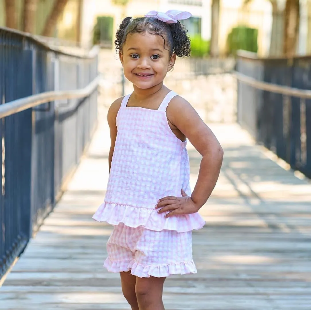 Girls Pink Seersucker Short Set