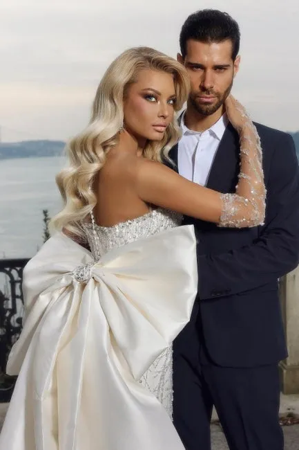Gorgeous Strapless Sweetheart Mermaid Wedding Dresses with Chapel Train