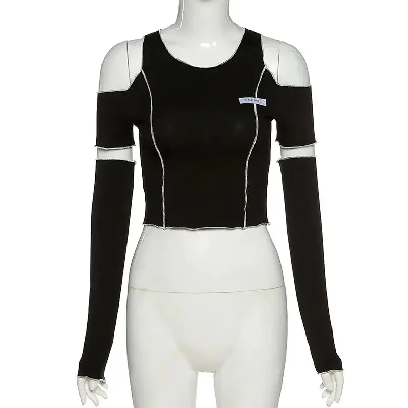Gothic Patchwork Crop Tee | Deconstructed Techwear Street Top
