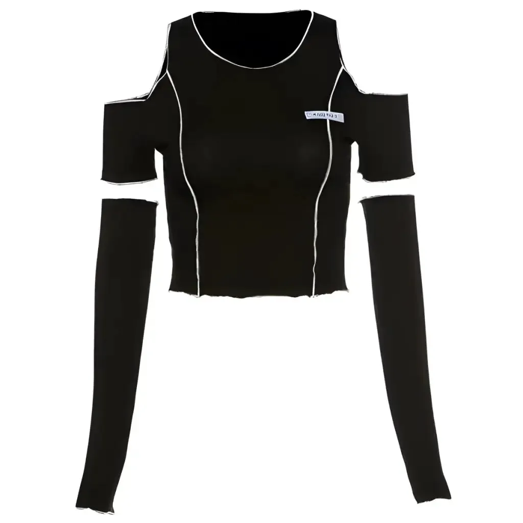 Gothic Patchwork Crop Tee | Deconstructed Techwear Street Top