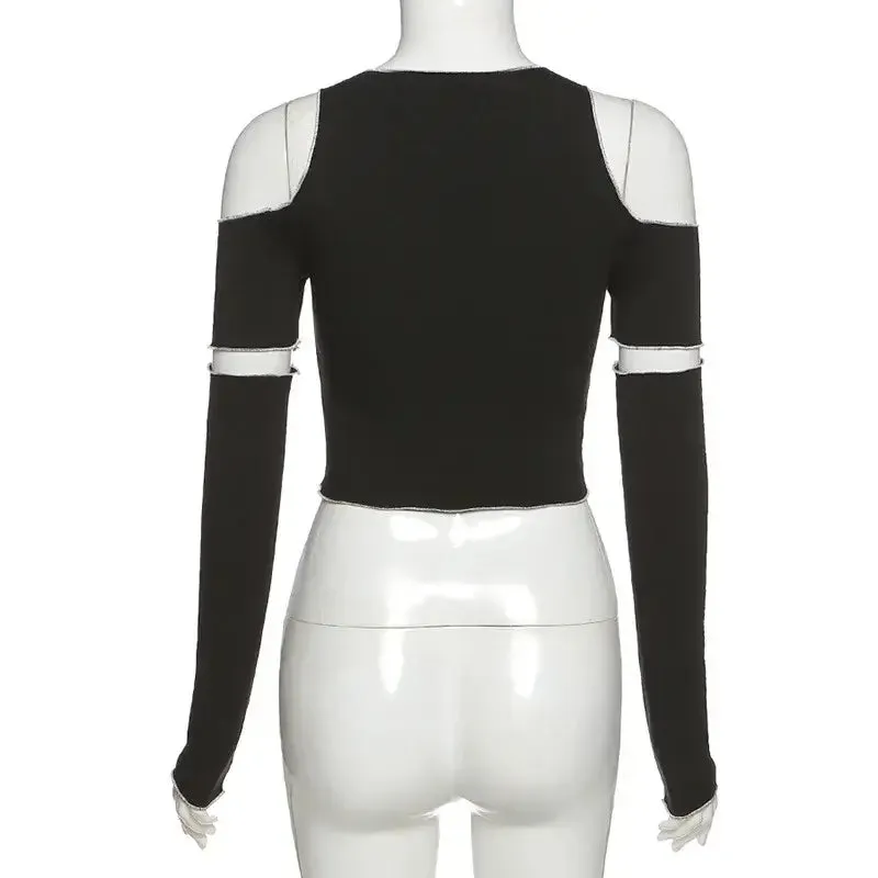 Gothic Patchwork Crop Tee | Deconstructed Techwear Street Top
