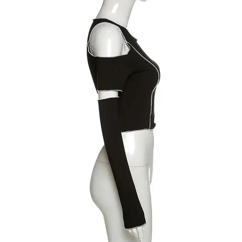 Gothic Patchwork Crop Tee | Deconstructed Techwear Street Top