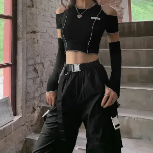 Gothic Patchwork Crop Tee | Deconstructed Techwear Street Top