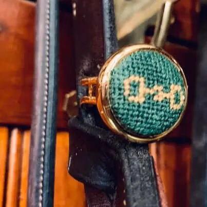 Green & Gold Snaffle Bit Needlepoint Ring