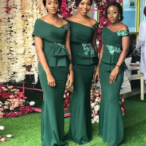 Green Elegant Mermaid Long Bridesmaid Dresses WG896