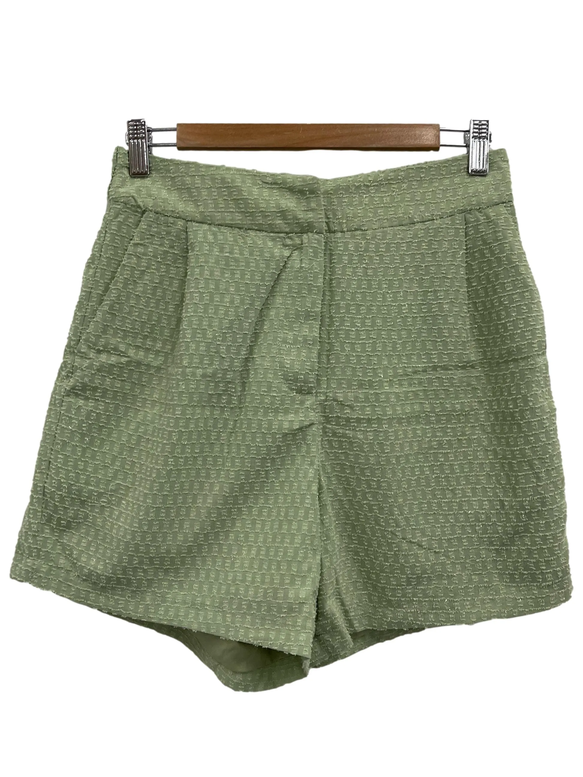 Green Textured Shorts