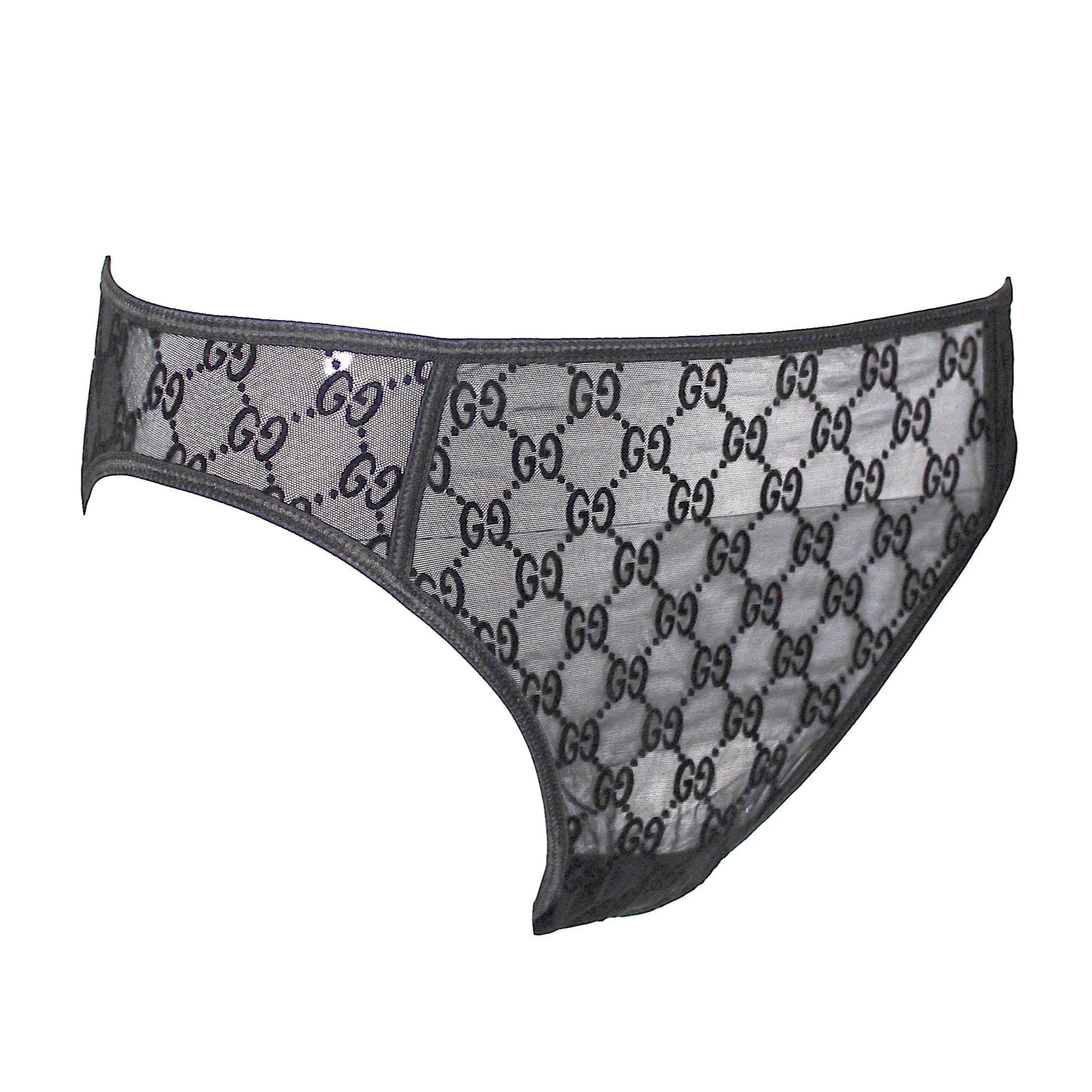 Gucci Black, Sheer Monogrammed Mesh Briefs, SS98, Size L