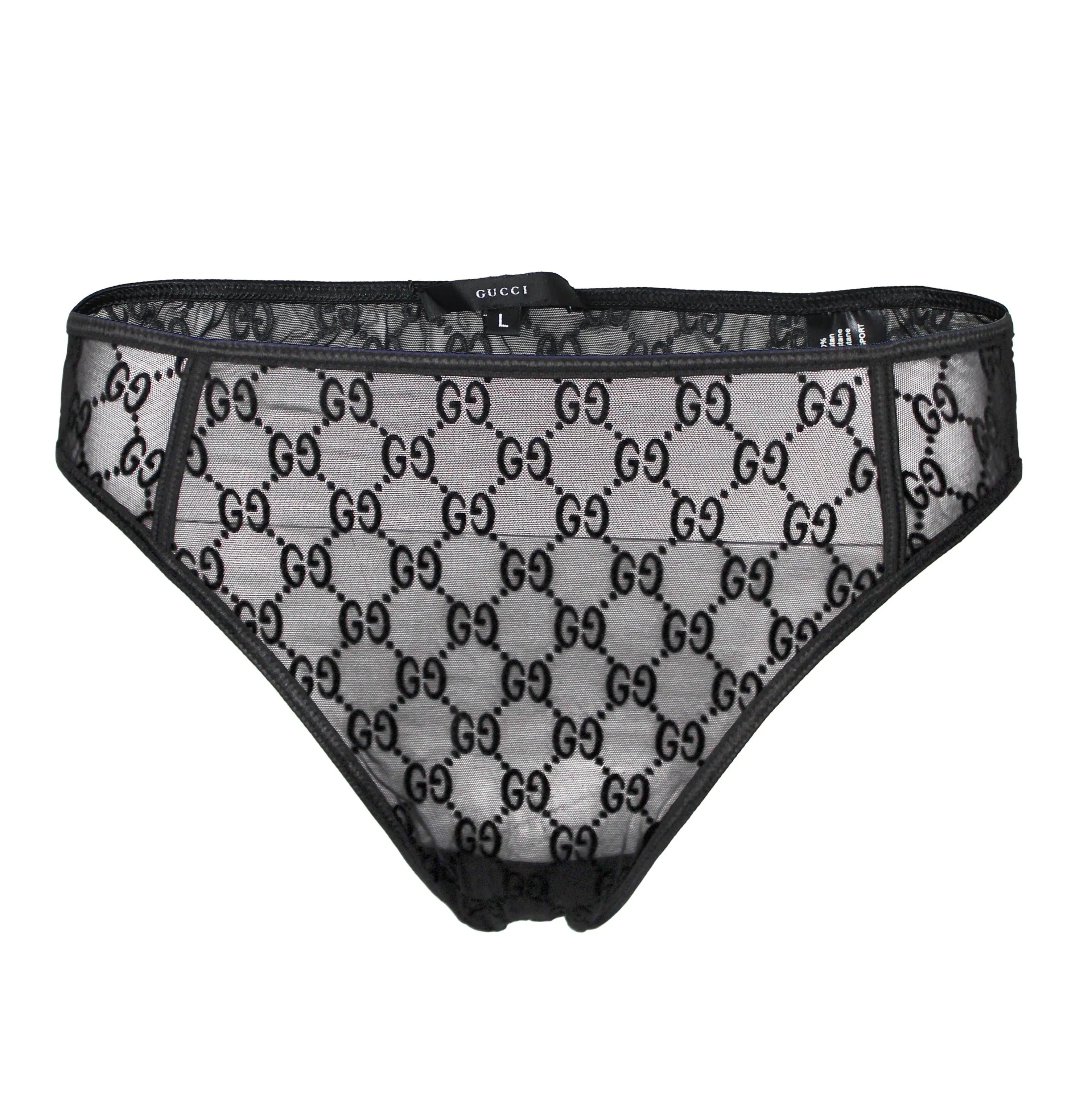 Gucci Black, Sheer Monogrammed Mesh Briefs, SS98, Size L