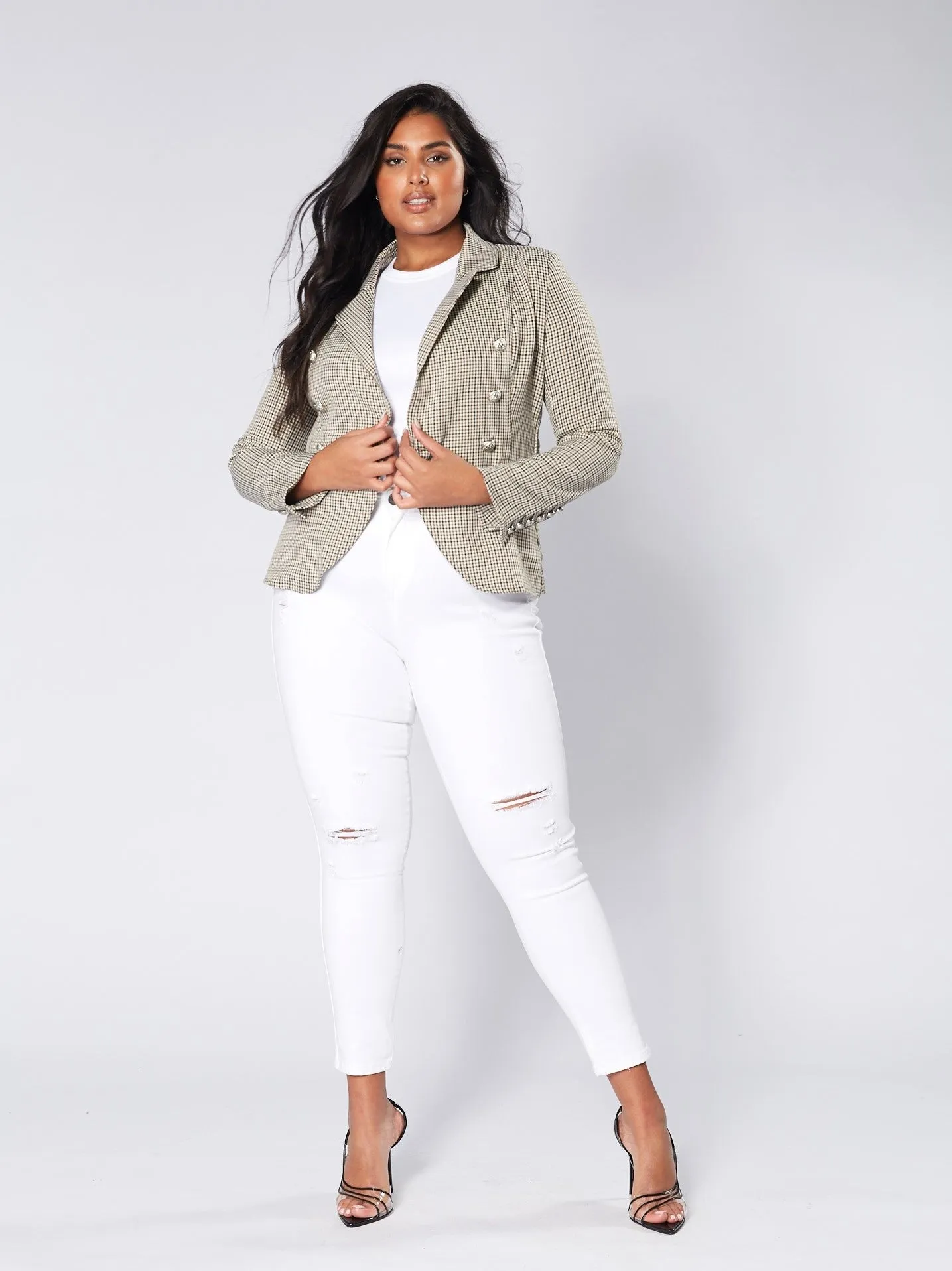 Hayden Fitted Blazer - Sandstone Check