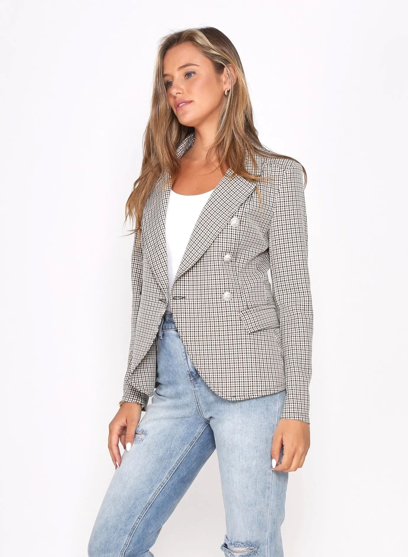 Hayden Fitted Blazer - Sandstone Check