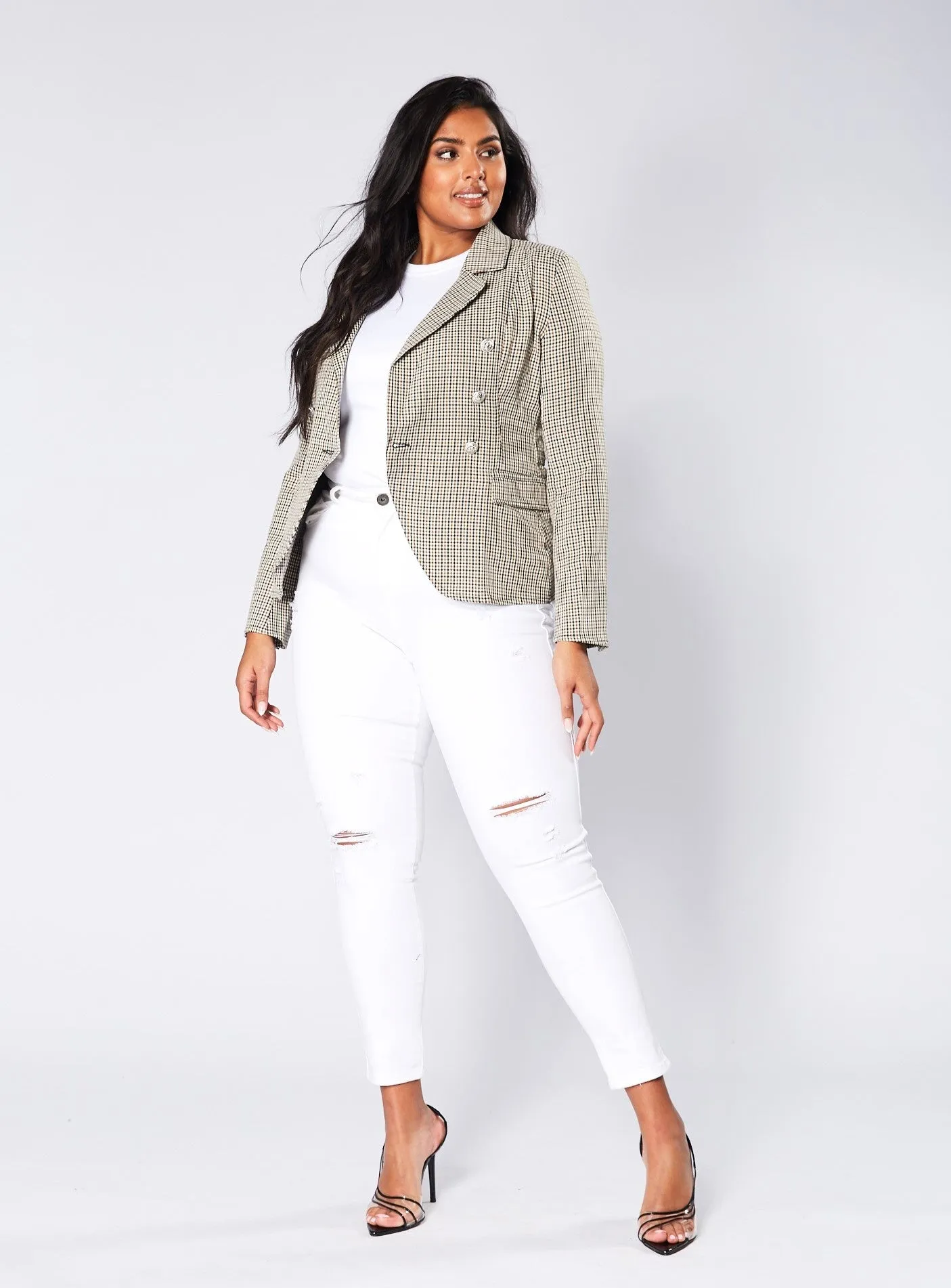 Hayden Fitted Blazer - Sandstone Check