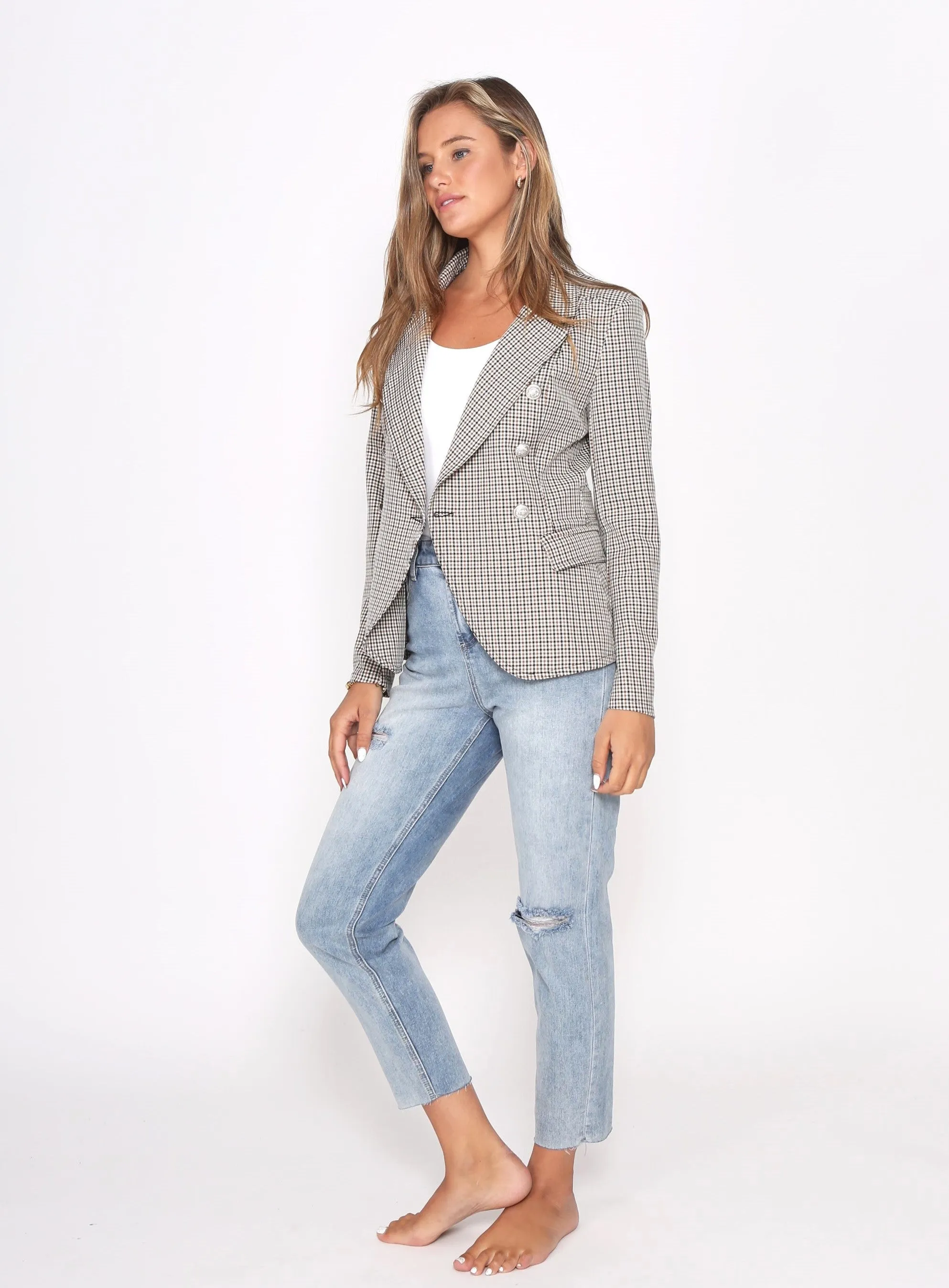 Hayden Fitted Blazer - Sandstone Check
