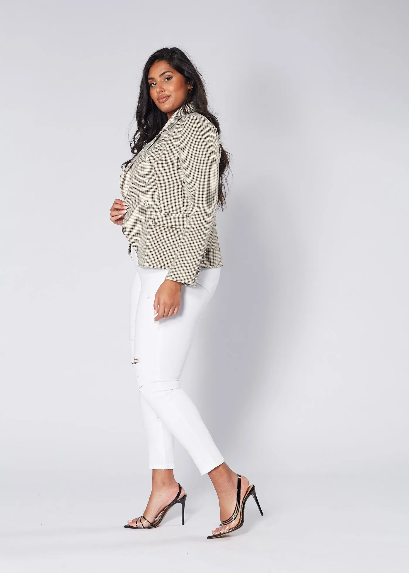 Hayden Fitted Blazer - Sandstone Check