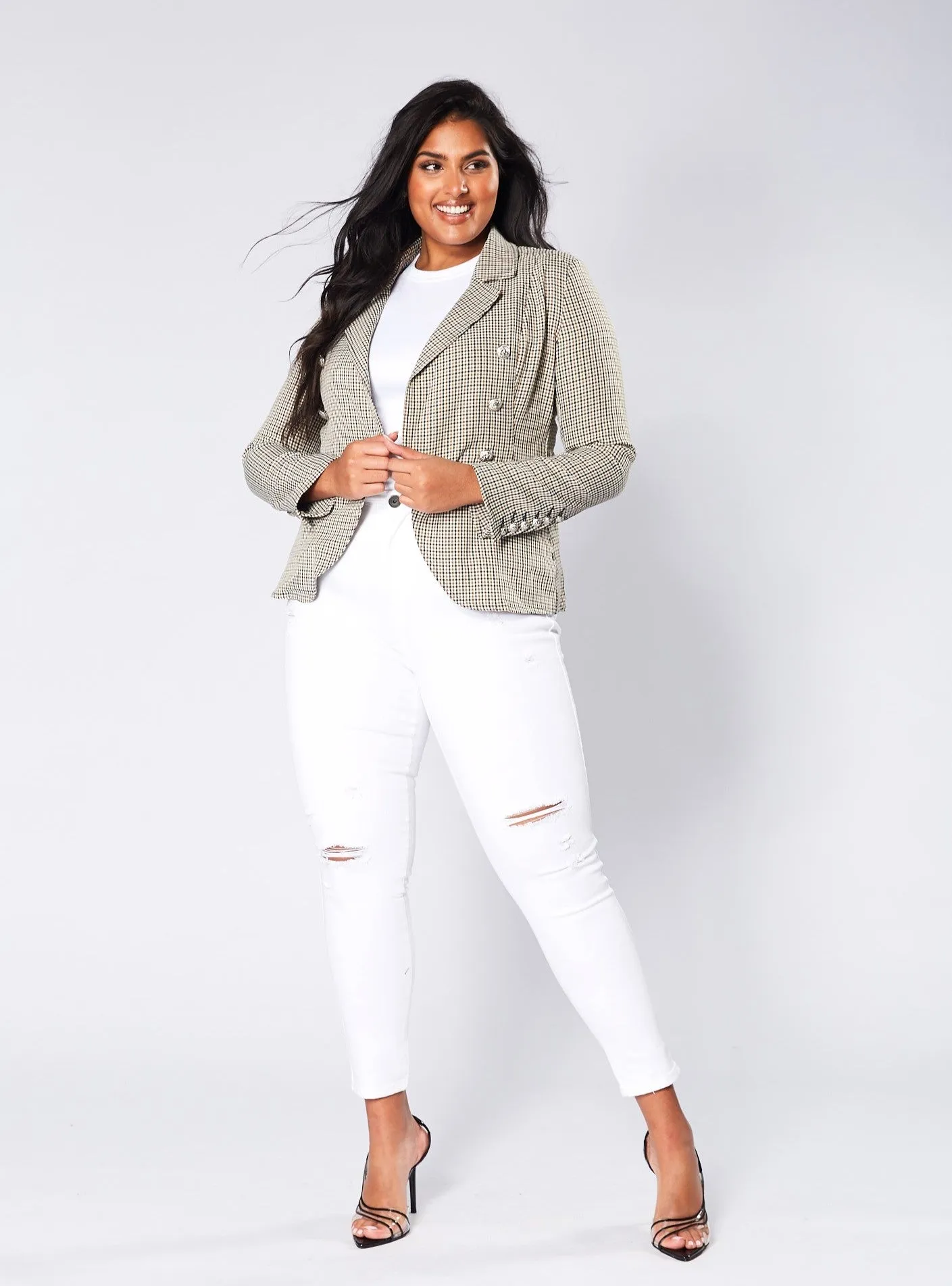 Hayden Fitted Blazer - Sandstone Check