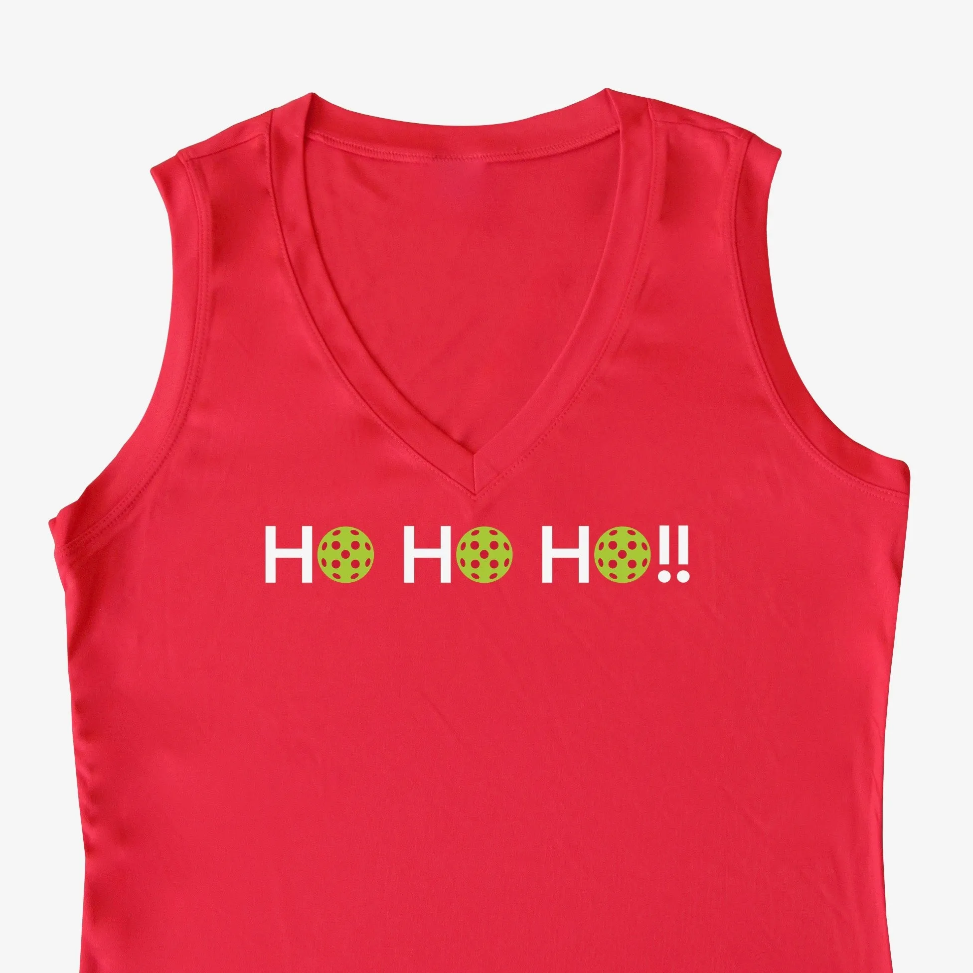HO HO HO!! Ladies Pickleball Christmas Sleeveless Tank - Performance Dri-Fit