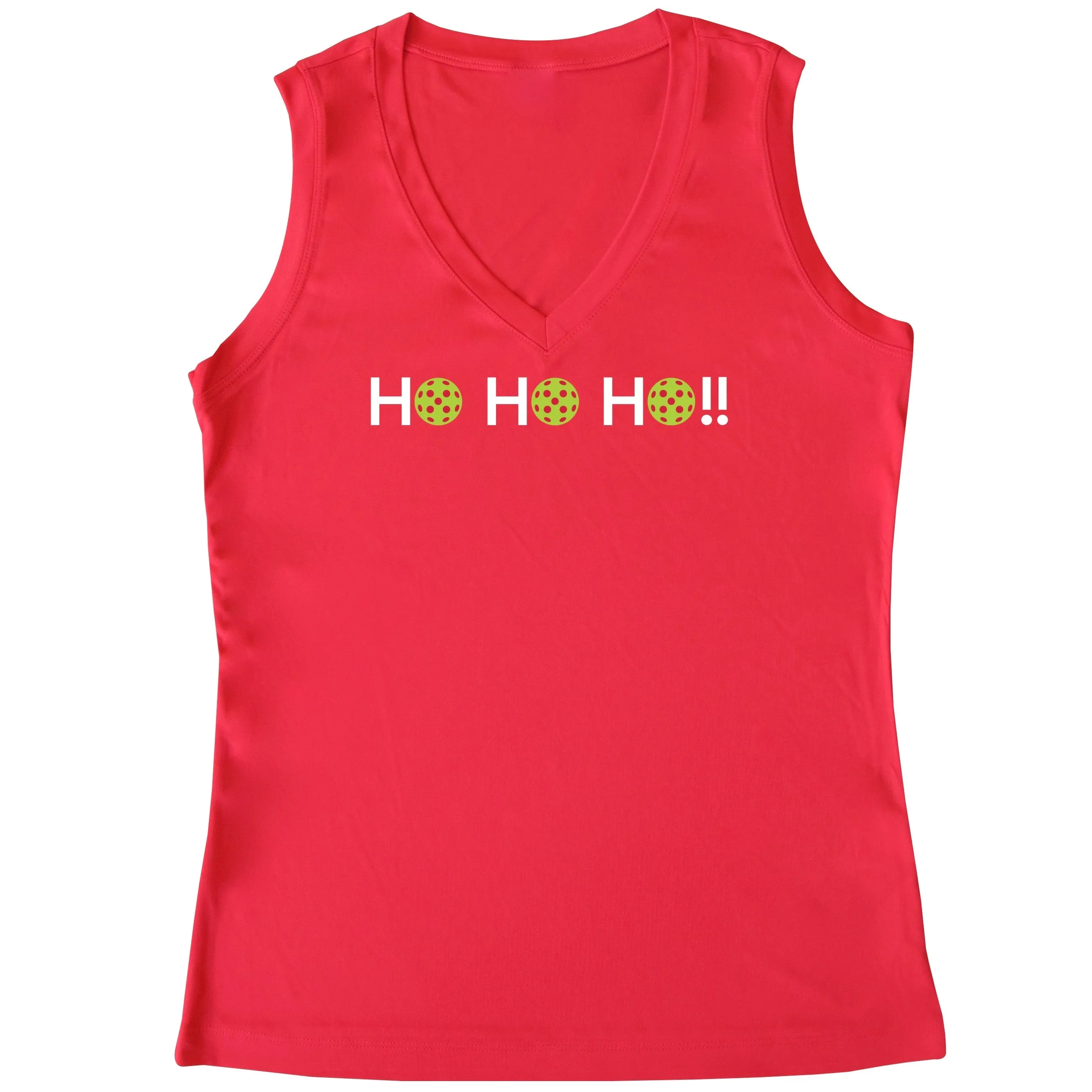 HO HO HO!! Ladies Pickleball Christmas Sleeveless Tank - Performance Dri-Fit