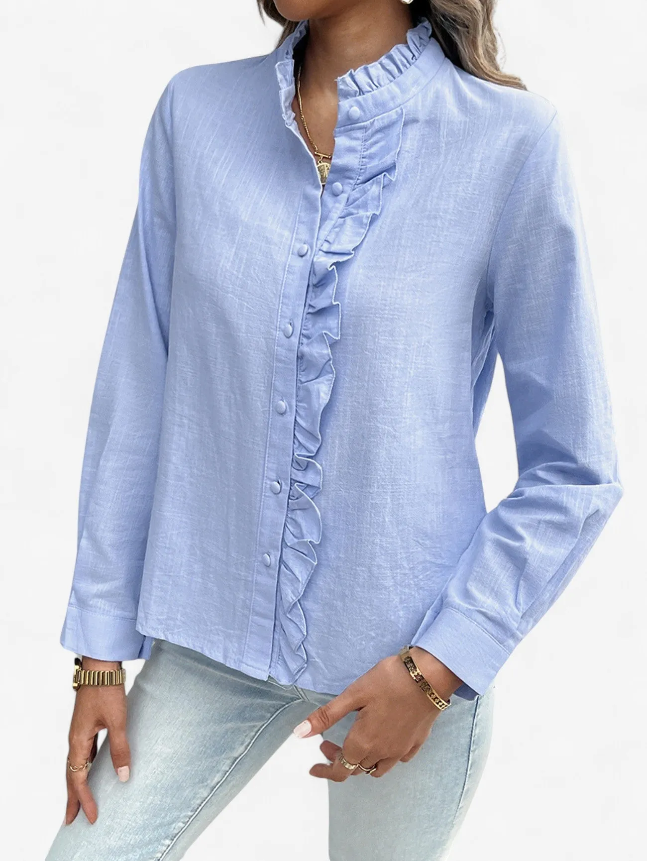 Jada | Women’s Ruffle Button Down Long Sleeve Blouse