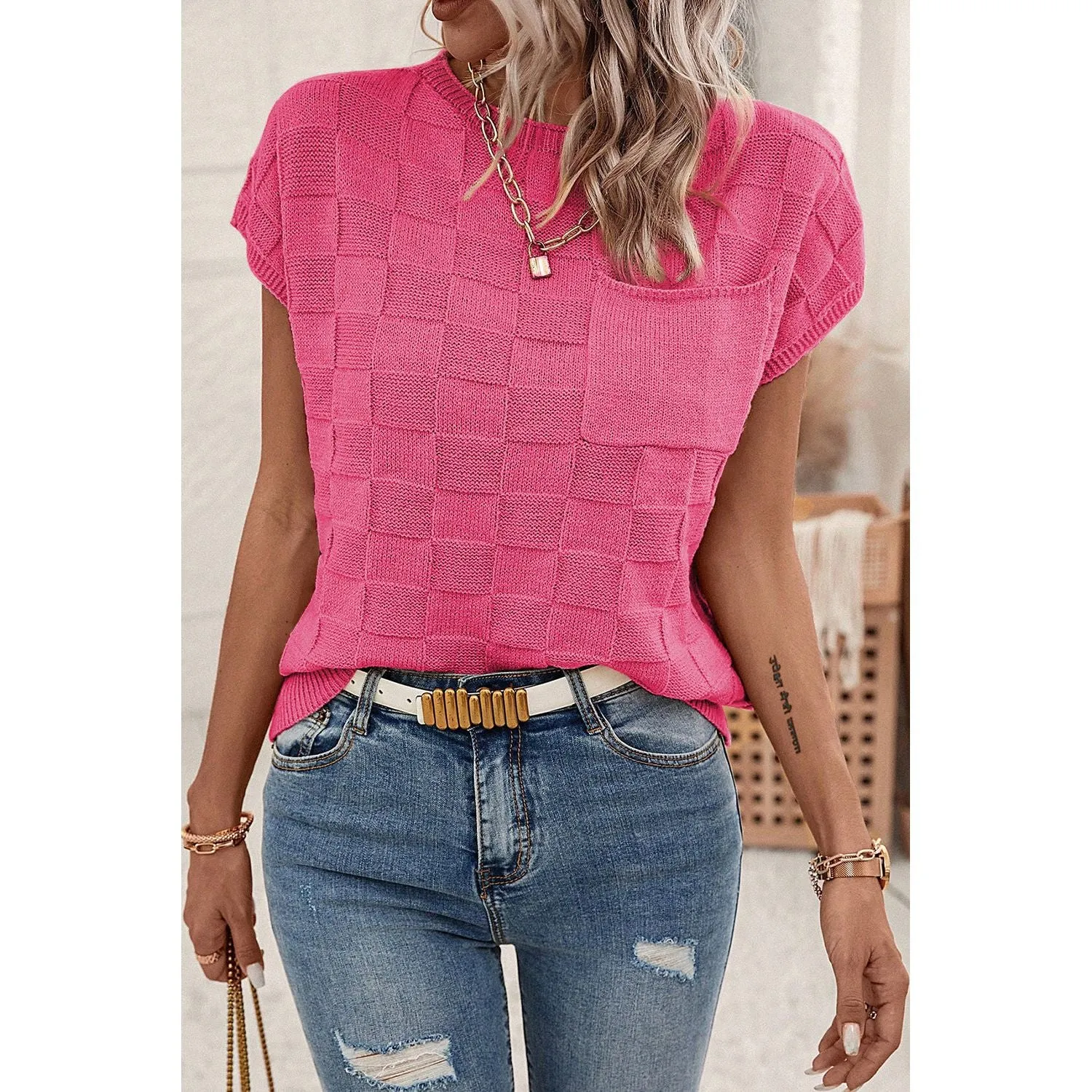 Knit Short Sleeve Sweater