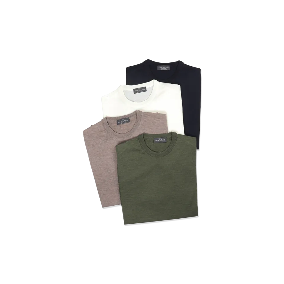 Knitted T-Shirt in Marine Merino Wool