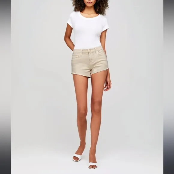 L'Agence Audrey Cut Off Cotton Shorts in Biscuit Mid Rise Size 31” Waist Beige