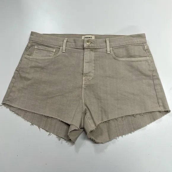 L'Agence Audrey Cut Off Cotton Shorts in Biscuit Mid Rise Size 31” Waist Beige