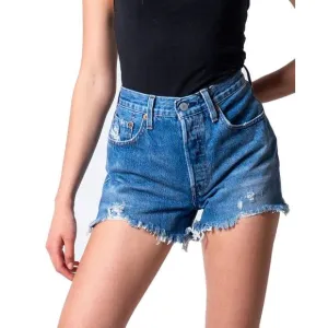 Levi's 501 Denim Shorts Distressed Frayed Hem Women Blue