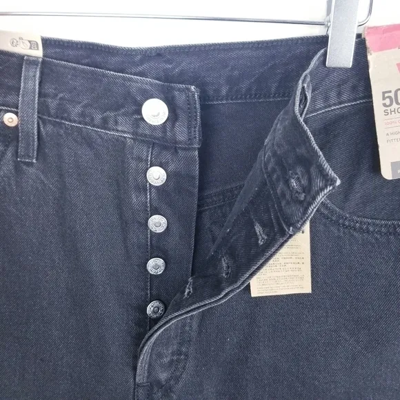 Levi's 501 Distressed Black Button Fly Denim Jean Shorts NWT size 33