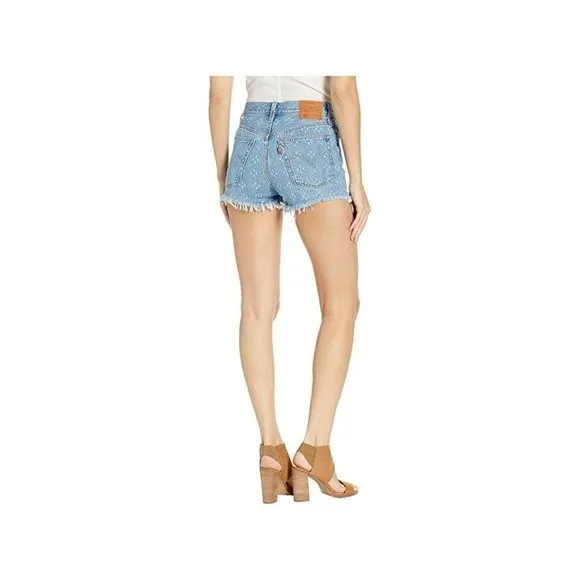 Levis 501 High Rise Denim Jean Shorts Size 30 Button Fly Distressed Dottie Blues