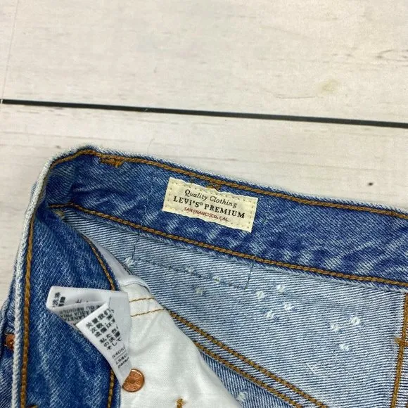 Levis 501 High Rise Denim Jean Shorts Size 30 Button Fly Distressed Dottie Blues