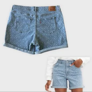 LEVIS BLUE CLASSIC SHORTS WITH DESIGN ZIP FLY BOHO SIZE 27
