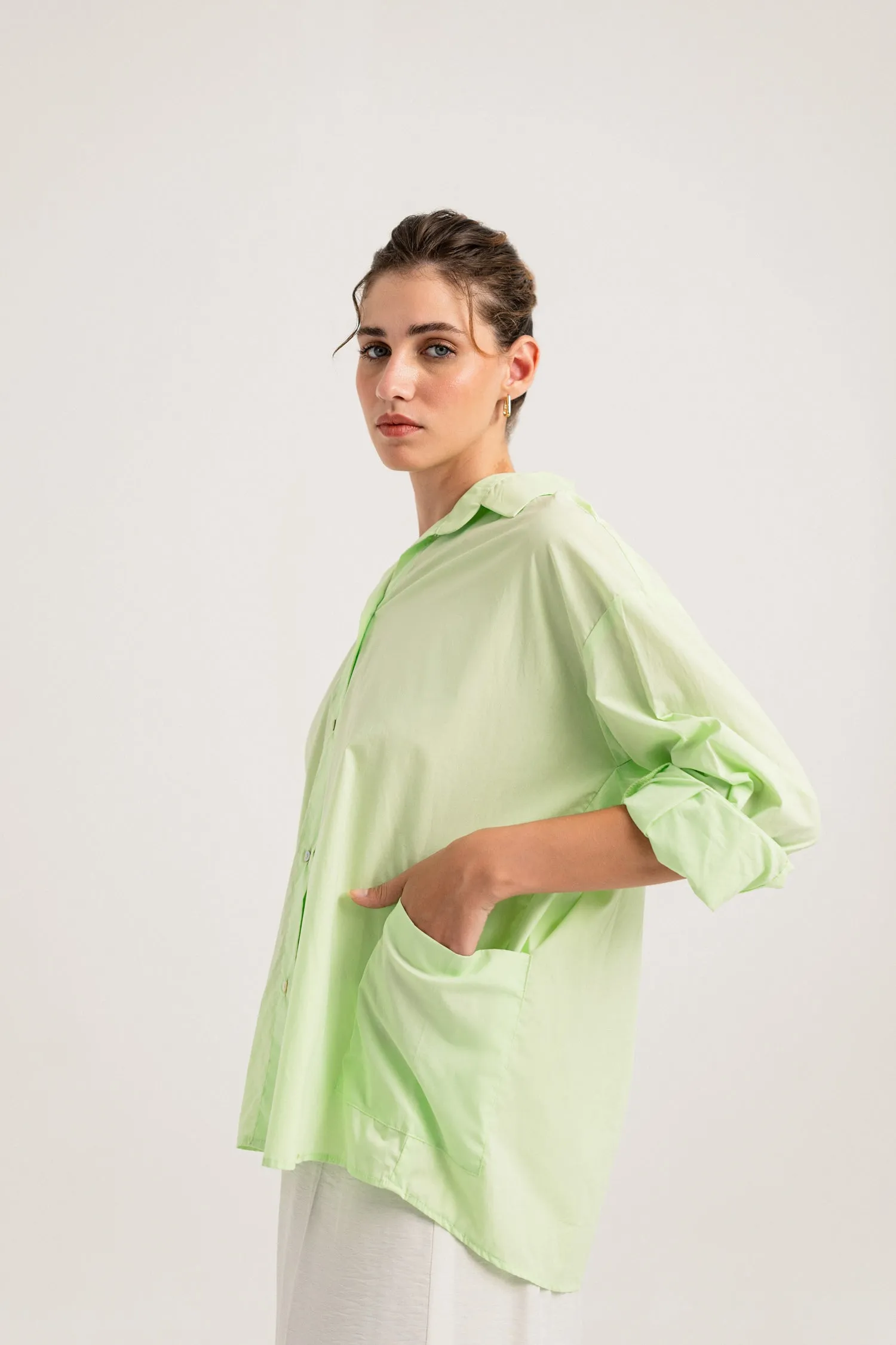 Lime Green Button-down Regular Fit Shirt