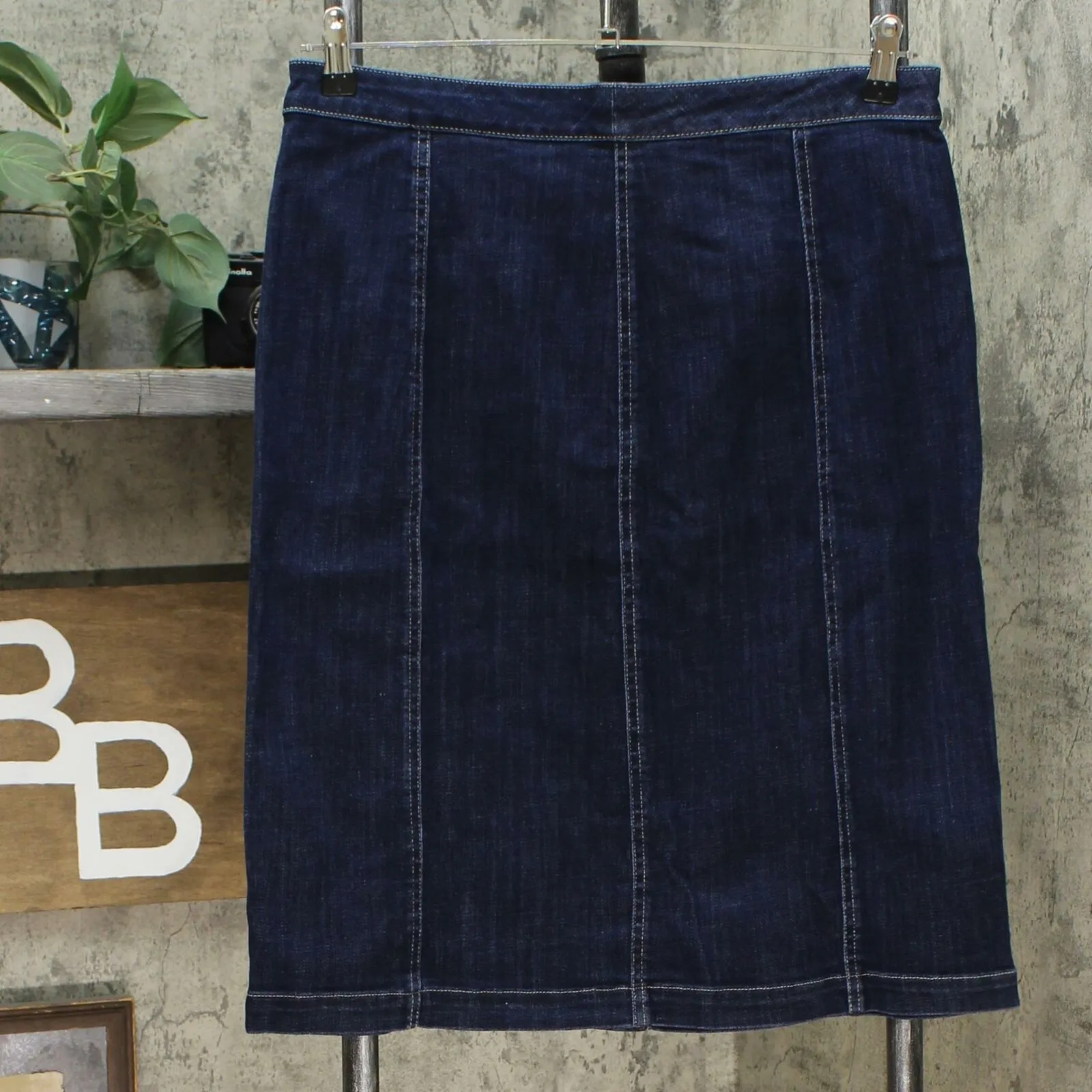 LOGO by Lori Goldstein Women's Button Front Denim Skirt Twilight Blue 10