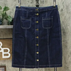 LOGO by Lori Goldstein Women's Button Front Denim Skirt Twilight Blue 10