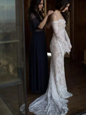 Long Sleeves Lace Mermaid Sexy Wedding Dresses, WD0290