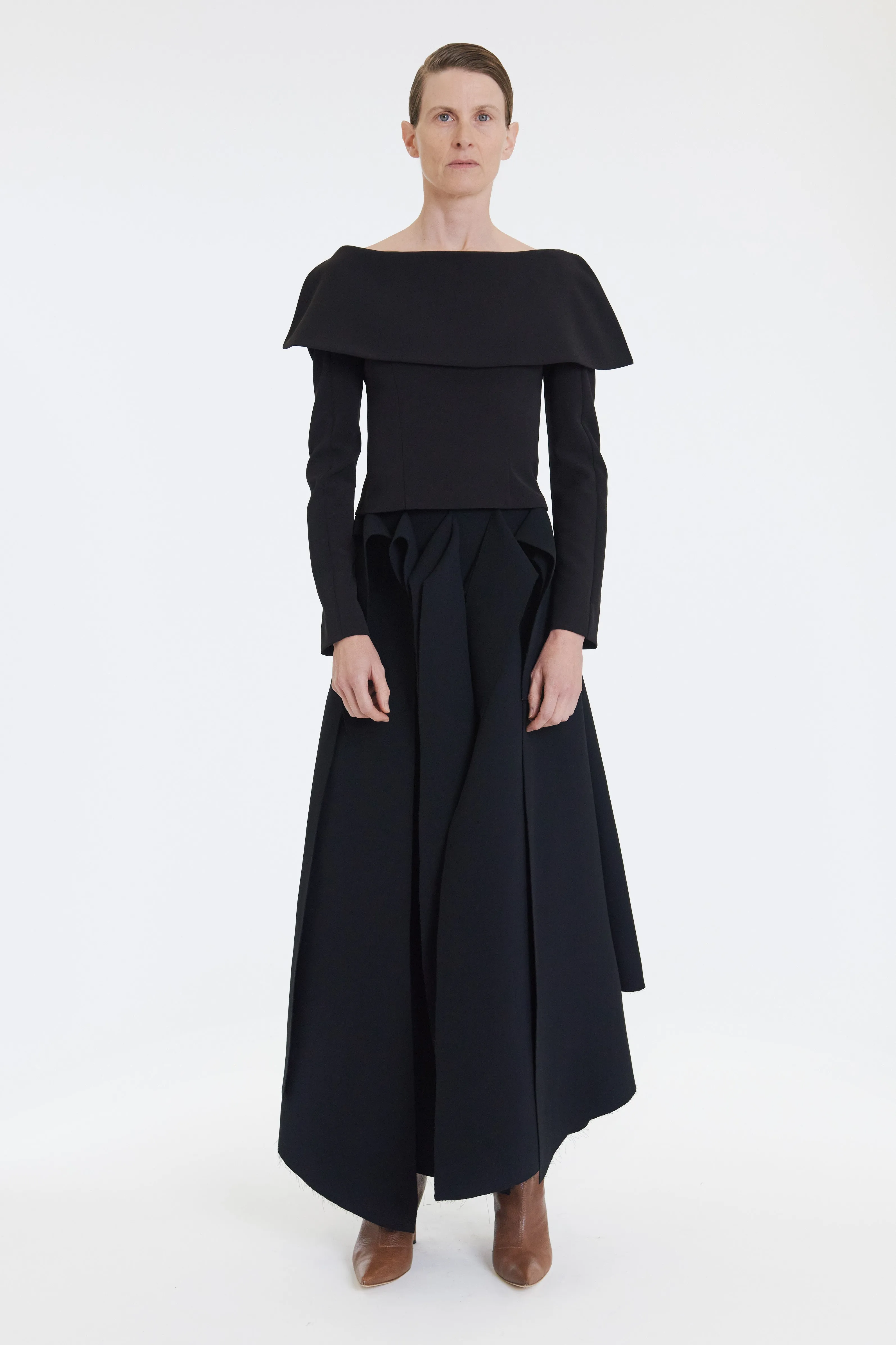 Longsleeve Top With Exaggerated Collar Black