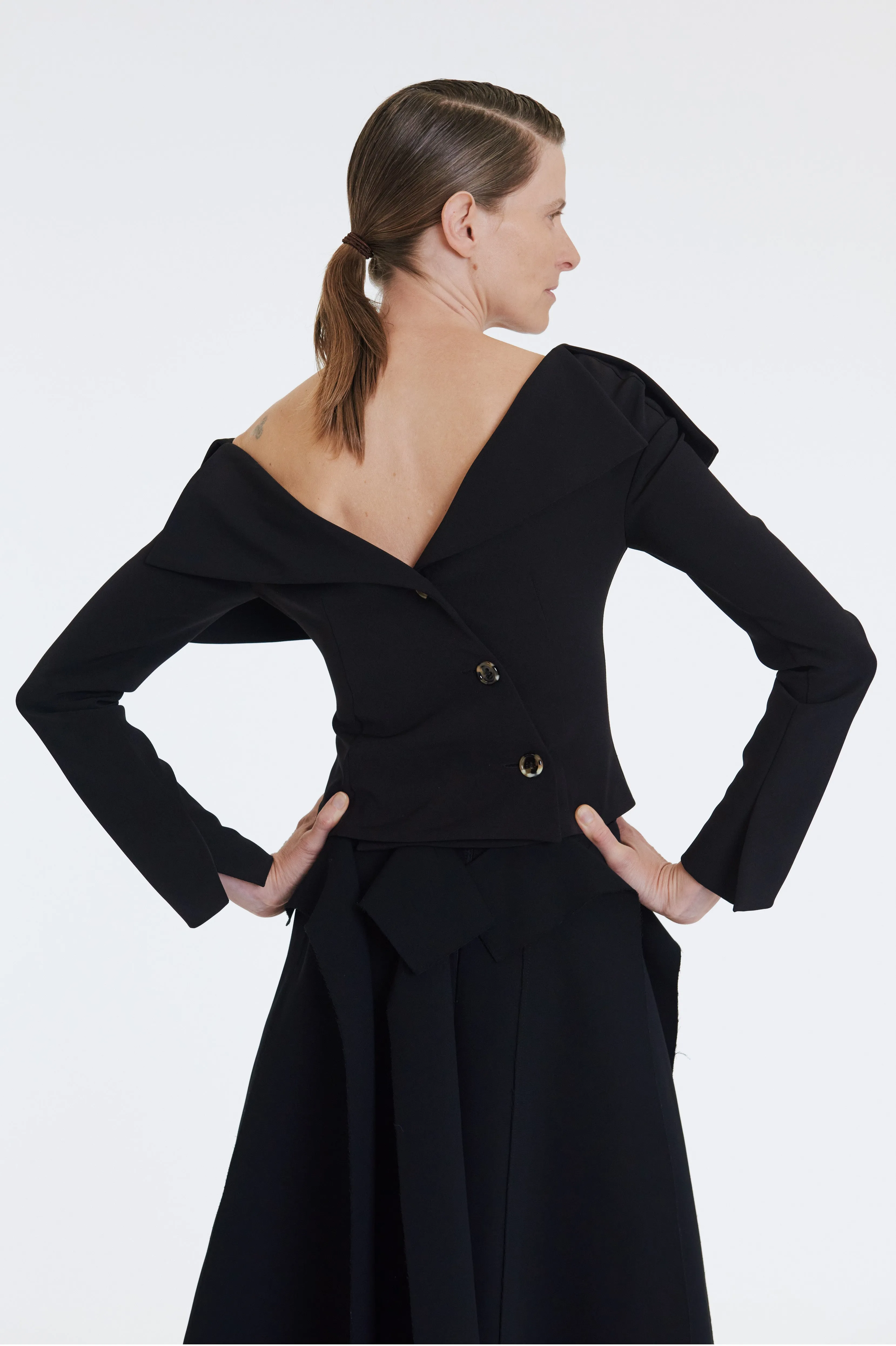 Longsleeve Top With Exaggerated Collar Black