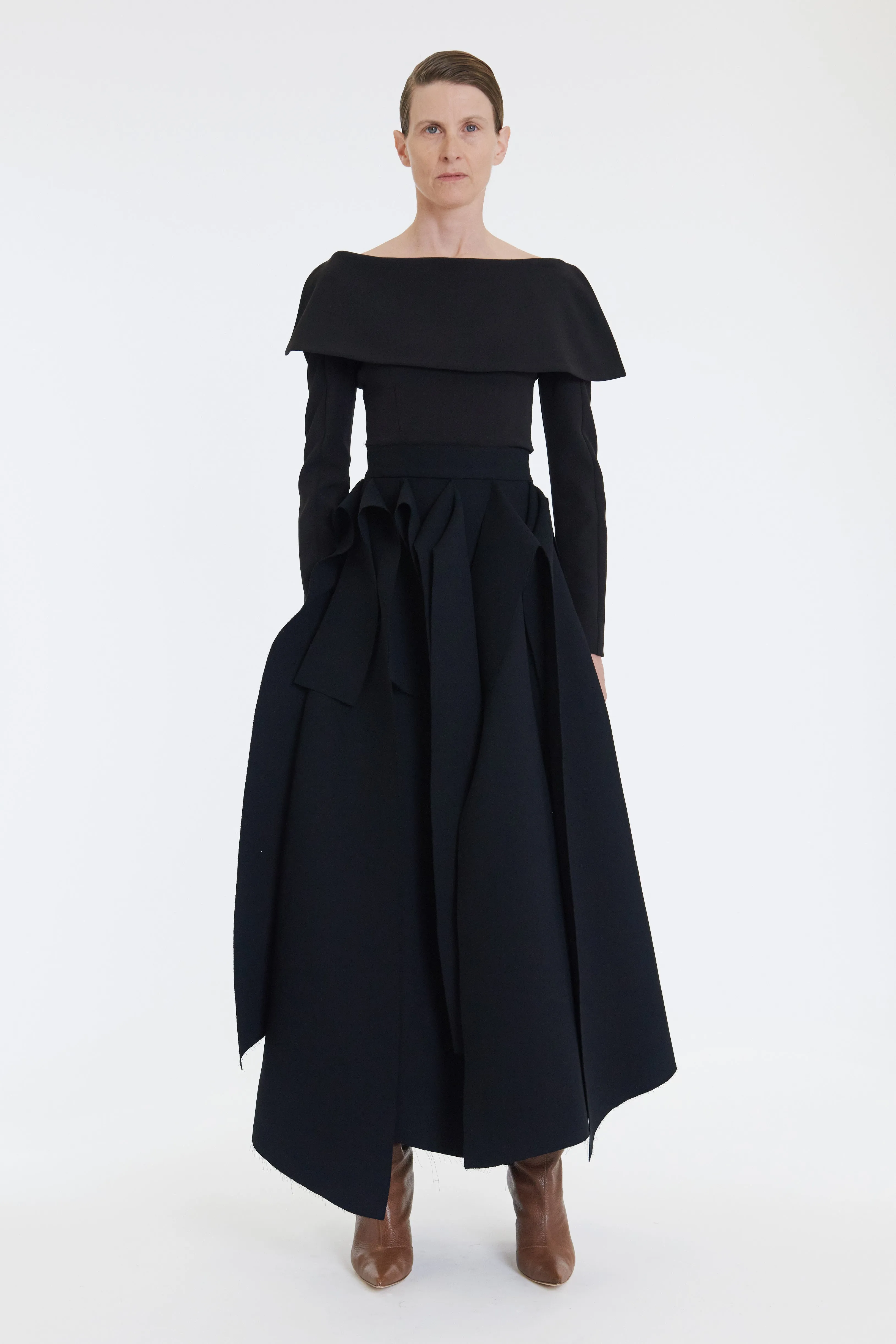Longsleeve Top With Exaggerated Collar Black