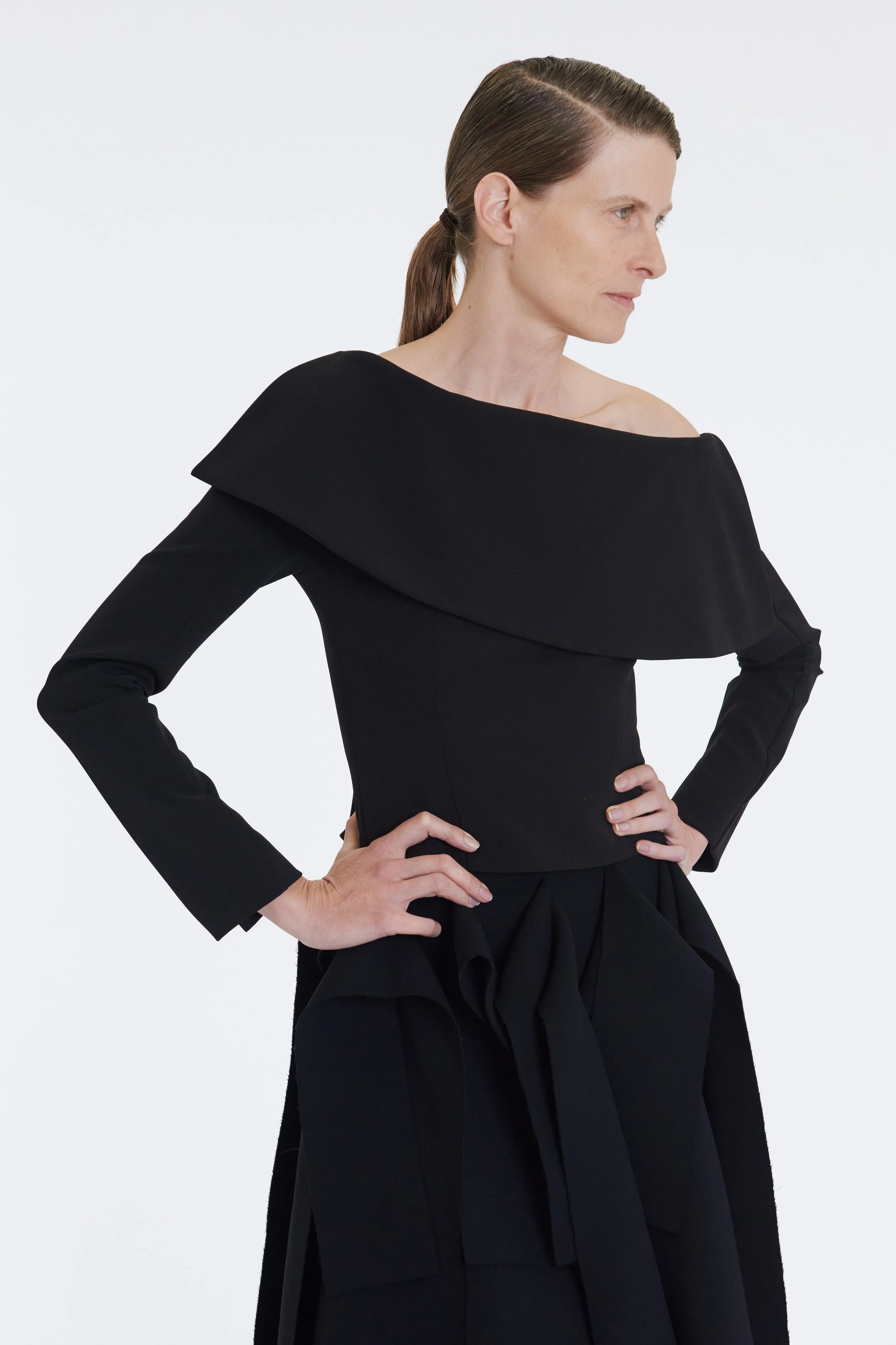 Longsleeve Top With Exaggerated Collar Black